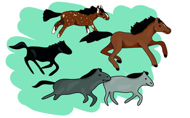 Vector illustration - running horses scenery