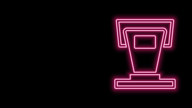 Glowing neon line Stage stand or debate podium rostrum icon isolated on black background. Conference speech tribune. 4K Video motion graphic animation