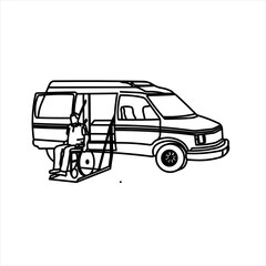 Vector design of a person in a wheelchair getting out of a car
