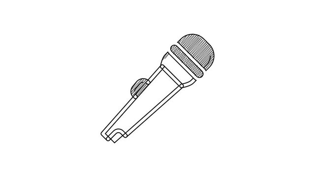 Black line Microphone icon isolated on white background. On air radio mic microphone. Speaker sign. 4K Video motion graphic animation
