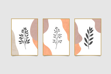 abstract modern poster wall art print boho contemporary with leaves collection