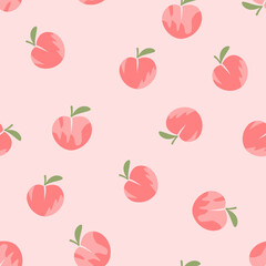 Seamless pattern with peach fruit on pink background vector.