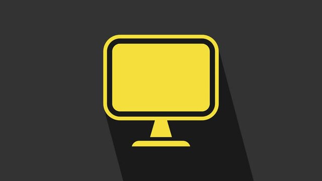 Yellow Computer monitor screen icon isolated on grey background. Electronic device. Front view. 4K Video motion graphic animation