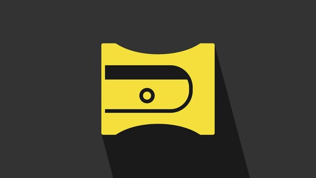 Yellow Pencil sharpener icon isolated on grey background. 4K Video motion graphic animation