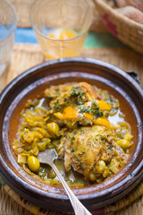 Chicken tagine with preserved lemons and olives 