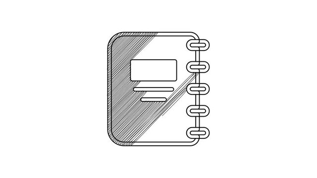 Black line Notebook icon isolated on white background. Spiral notepad icon. School notebook. Writing pad. Diary for school. 4K Video motion graphic animation