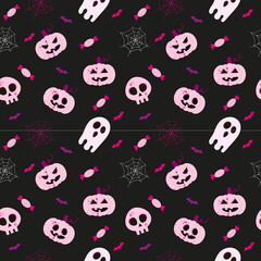 halloween pattern with pink jack-o-lantern