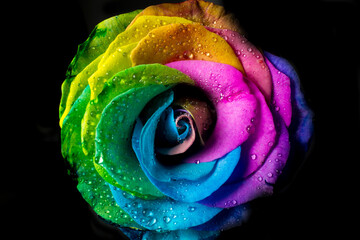Rainbow rose on black background, - Powered by Adobe