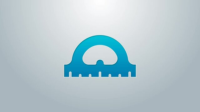 Blue line Protractor grid for measuring degrees icon isolated on grey background. Tilt angle meter. Measuring tool. Geometric symbol. 4K Video motion graphic animation