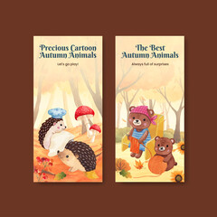 Flyer template with autumn animal concept,watercolor style