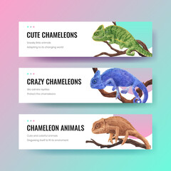 Banner template with chameleon lizard concept,watercolor style © photographeeasia
