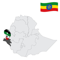 Location Gambela Region on map Ethiopia. 3d location sign similar to the flag of  Gambela. Quality map  with  provinces Ethiopia for your design. EPS10
