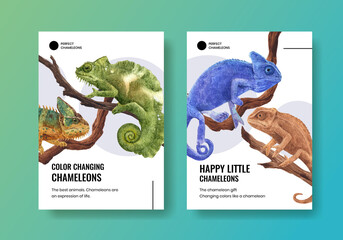 Poster template with chameleon lizard concept,watercolor style © photographeeasia