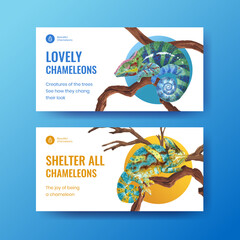 Twitter template with chameleon lizard concept,watercolor style © photographeeasia