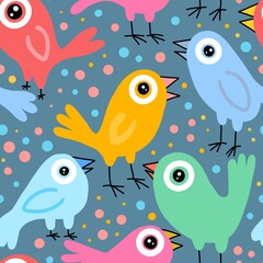 seamless pattern with birds and flowers