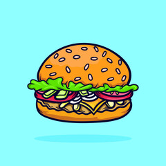 Cheese burger icon, illustration vector, style cartoon