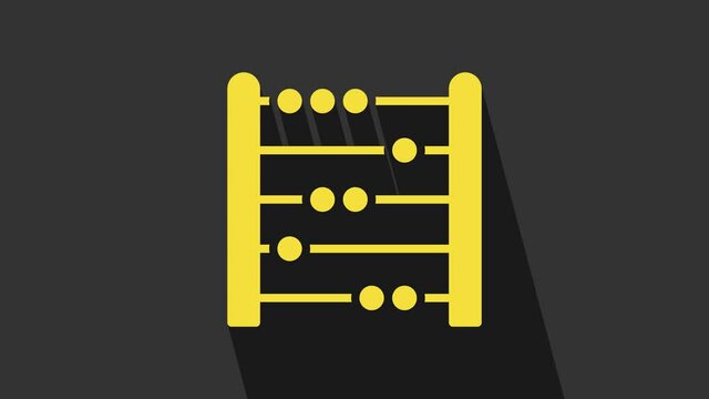 Yellow Abacus icon isolated on grey background. Traditional counting frame. Education sign. Mathematics school. 4K Video motion graphic animation