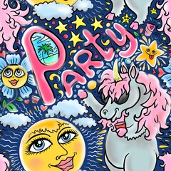 seamless abstract pattern background fabric design print wrapping paper digital illustration texture wallpaper with unicorn party
