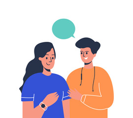 A man and a woman communicate, a dialogue between a woman and a man. Live communication, a dialogue between friends. A couple in love is talking. Vector illustration