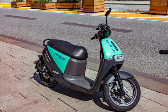 Rental motorbike of the Tier Company - HAMBURG, GERMANY - MAY 10, 2021