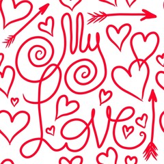 valentine hearts my love lettering abstract seamless pattern background fabric design print wrapping paper digital illustration texture wallpaper 