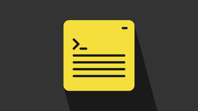 Yellow Software, web developer programming code icon isolated on grey background. Javascript computer script random parts of program code. 4K Video motion graphic animation