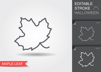 Maple Leaf. Line icon with editable stroke with shadow