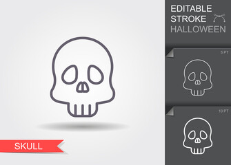 Skull. Line icon with editable stroke with shadow