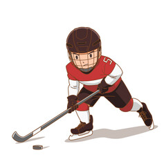 Cartoon character of hockey player.