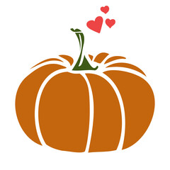 Pumpkin with hearts. Color vector illustration. Hello Fall