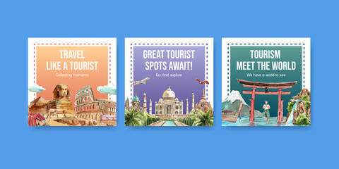 Banner template with world tourism day concept,watercolor style