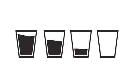 Set of Glasses. Vector isolated editable black and white illustration set of glasses with different liquid amounts