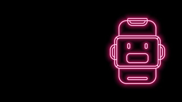 Glowing neon line Chat bot icon isolated on black background. Chatbot icon. 4K Video motion graphic animation