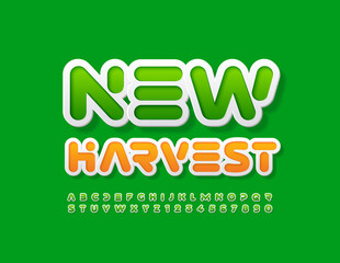 Vector green sign New Harvest with abstract style Font. Futuristic set of Alphabet Letters and Numbers