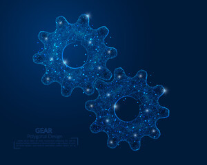 Abstract isolated blue image of a gear. Polygonal illustration looks like stars in the blask night sky in spase or flying glass shards. Digital design for website, web, internet © Katsiaryna