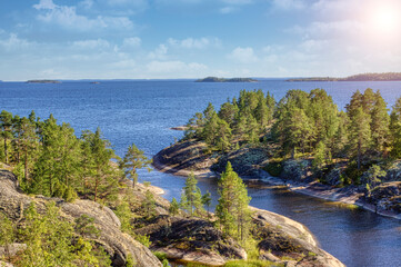 Rocky islands of Lake Ladoga in summer.