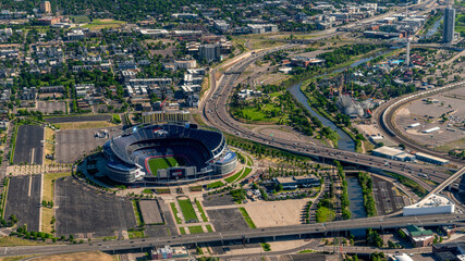 Denver Colorado professional football stadium aerial view