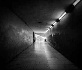 Pedestrian underpass in the early morning on the streets of Lisbon. District of Belem. Portugal.