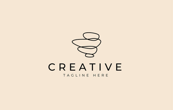 Balancing Rock Line Logo Design Template. Balanced stacked stone design. Creative Vector Icon Design Concept.