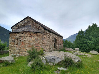 Fototapeta na wymiar Romanesque Hermitage of Sant Quirc in the village of Taüll. Valley of Boi. Catalonia. Spain.