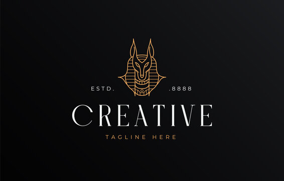 Anubis Logo Design Template. Egyptian dog mythological animal line design. Creative Vector Icon Concept.