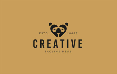 Panda Love Logo Design. Minimalist Panda Head Animal Negative Space Flat Art Icon Design Template