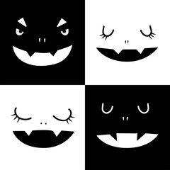 Scary and cute faces, Halloween emotions. Holiday pumpkin cutout outline.Illustration in flat simple style