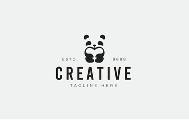 Panda Head Logo Design. Minimalist Panda Animal Negative Space Flat Art Icon Design Template