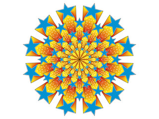 Circular Love Illustration with Explosion of Colored Stars.