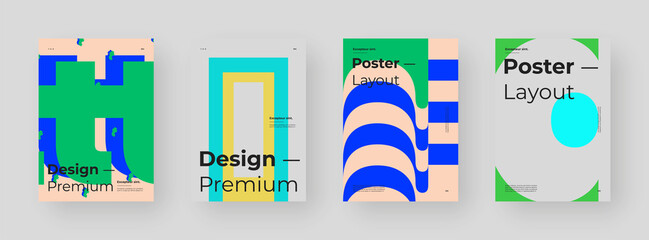 Abstract set Placards, Posters, Flyers, Banner Designs. Colorful illustration on vertical A4 format. Original geometric shapes composition. Decorative minimal backdrop.