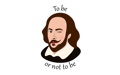 William Shakespeare Caricature. To be or not to be. Portrait of famous English writer and author
