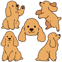 Outlined adorable simple English Cocker Spaniel illustrations