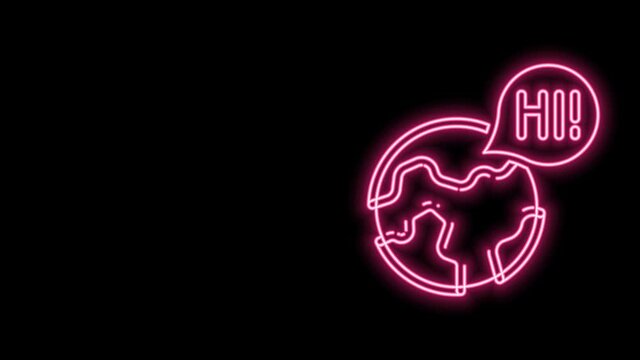 Glowing neon line Learning foreign languages icon isolated on black background. Translation, language interpreter and communication. 4K Video motion graphic animation