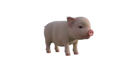 Fury The Piglet poses for your illustrations. Cartoon Figure Photo-realistic illustration for collage isolated on a white background. 3d rendering, 3D illustration.